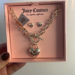 NWT Rose Gold heart necklace and studs. Juicy Couture.